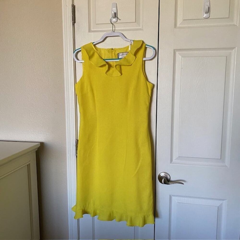 Mary McFadden Collection Linen Blend Dress Sleeveless Yellow Lined Women's 6